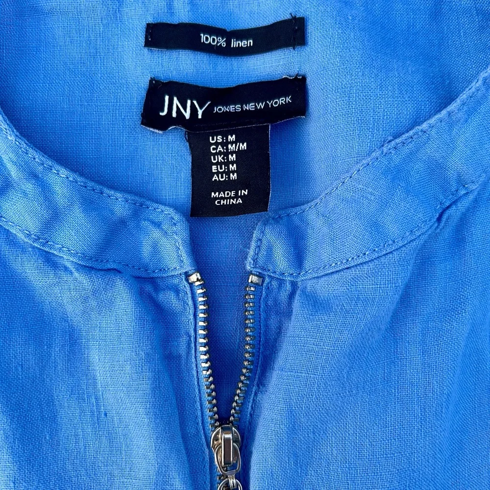 Jones New York linen Shirt Top Silver Zipper Front Sz. Medium - Picture 4 of 10